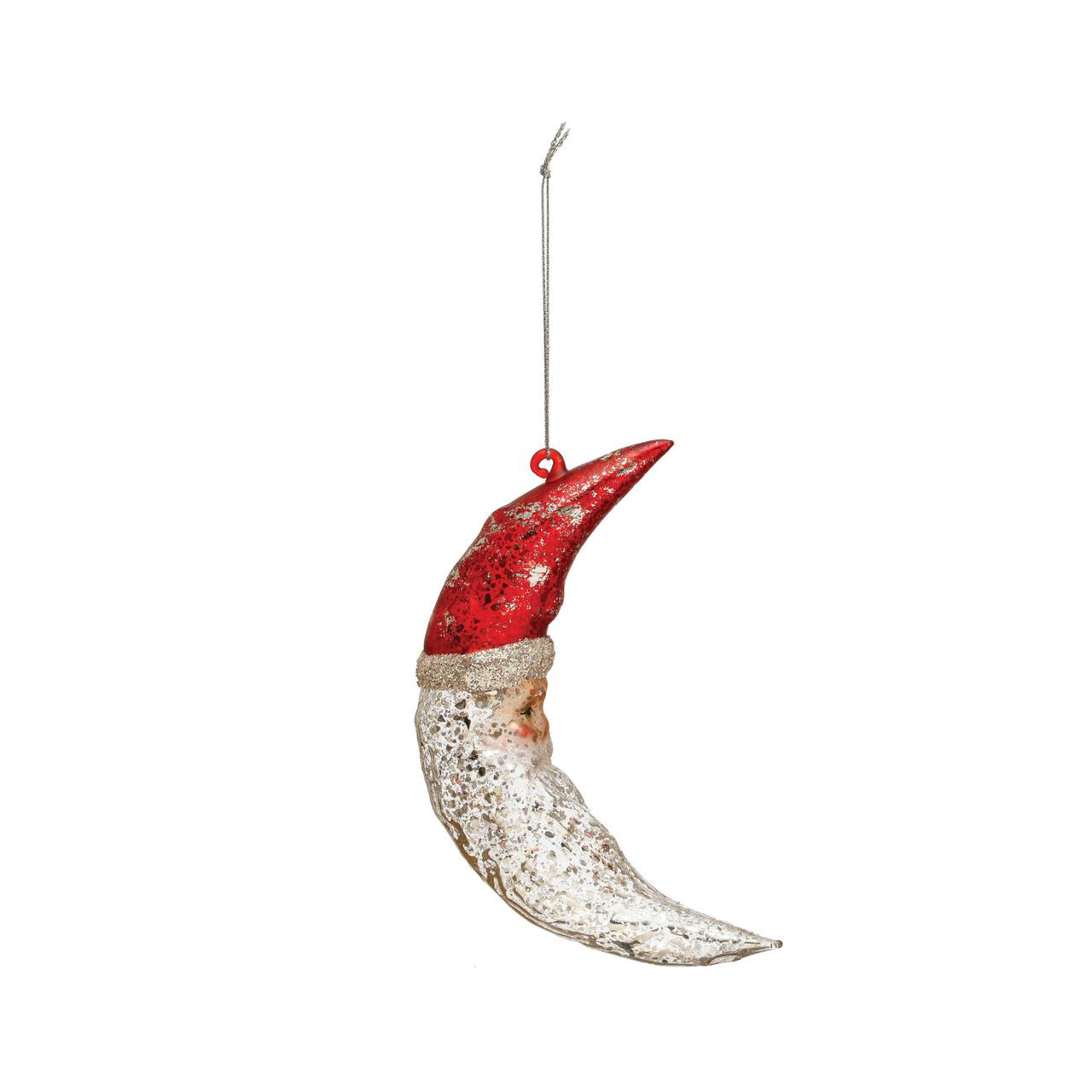 Hello Honey® 6" Red & Silver Mercury Glass Santa Moon Ornament